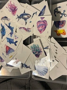 Ocean-Themed Waterproof Temporary Tattoos - Blue & Pink Sea Creatures